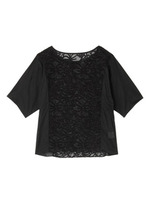 [L]透かしフラワー切り替えブラウス/ブラック(019)