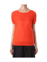 [L]編み地切り替えボートネックプルオーバー/オレンジ系(067)