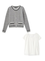 [S]ノーカラージャケット風カーディガンSET/ネイビー(493)