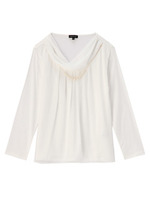 [S]ビジューつきシフォン切り替えカットソー/ホワイト(001)