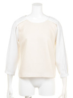 【2ndline】異素材切替ノーカラーブラウスCL−0413/WH