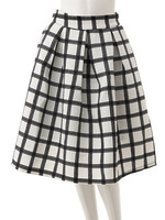 【CEDNIE】格子柄フレアミディスカート/ホワイト