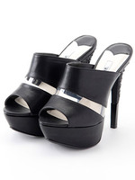 【R&E】センタークリアピンヒールミュールサンダル/ブラック