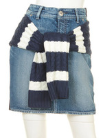 【WB】ニットコンビ タイト スカート/WHT