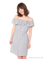 【dazzlin】サッカーストライプオフショルワンピース/ベージュ