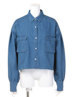 【mystic】ショートデニムシャツ/ブル-