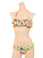 【nuckle market】フラワープリント 3段フリル バンドゥブラ/レッド