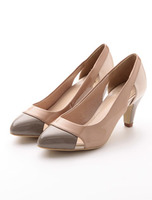 【低反発スポンジ入り】サイドオープンパンプス/ネイビーコンビ