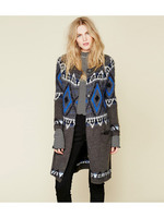 ウール混柄切り替えロングニットカーディガン/ブラウン系(141)