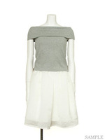 オフショルコンビワンピース/グレー