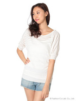 キャミ付きシアーボーダードルマンニット/ブラック