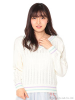 ケーブルプルオーバーニット/ブルー