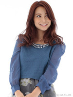 シアースリーブスウェットトップス/ブルー