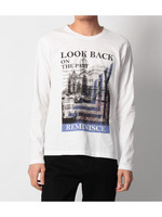 タウンプリント×幾何学柄天竺カットソー/サックス(090)