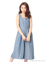 ダンガリータックワイドオールインワン/サックス