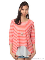 トライアングルネックレス付きボーダー柄チュニック/ブルー