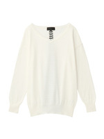 バックジップ異素材Vネックニット/オフホワイト(003)