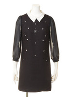 パーツとび衿付サックワンピース/ネイビー