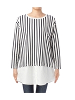 フェイクレイヤードストライプカットソー/ホワイト(302)