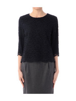 フラワーレース七分袖ブラウス/ブルー系(095)