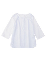 フロント切り替えバックボタン七分袖ブラウス/ホワイト(001)