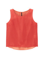 ブロックメッシュノースリーブブラウス/オレンジ系(067)