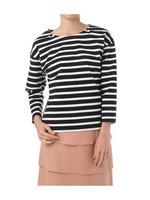 ボーダー+ストライプカットソープルオーバー/ネイビー(093)