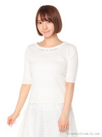 ポイントビジューリブカラーニット/ブラック