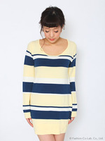 マルチボーダーコクーンワンピース/イエロー