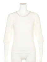 ヨーク透け袖シフォンニット/ライトブルー