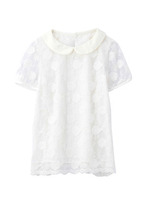 ラウンドカラーシースルーレースブラウス/オフホワイト(003)