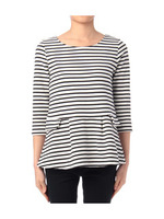 ラウンドネックボーダーペプラムカットソー/ホワイト(301)