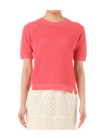 リネン混クルーネック半袖ニット/ホワイト(003)