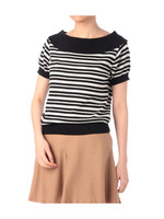 リブサークル襟ボーダーニット/ベビーピンク(071)