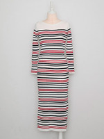 リブニットボーダーミディワンピ/NAVY