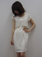 レース付きジョーゼットワンピース/オフホワイト