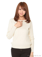 ワイドネックリブニット/グレー