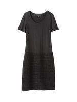 異素材切り替え丸首半袖ワンピース/ベージュ系(055)