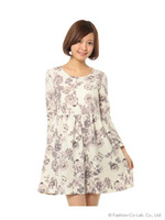 花柄リップルワンピース/サンドベージュ