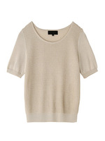 格子切り替え半袖ラメニットプルオーバー/ベージュ系(052)