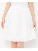 格子柄メッシュフレアースカート/オフホワイト