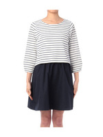 七分袖切り替えフレアワンピース/オフホワイト(503)