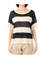 透かし編みボーダーニットプルオーバー/ホワイト(301)