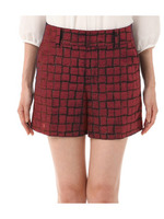 変形チェック柄ジャカードショートパンツ/レッド系(464)