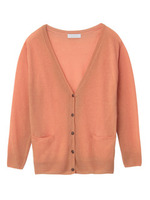 麻レーヨンVネックニットカーディガン/オレンジ系(552)