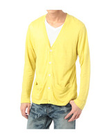 麻天竺Vネックカーディガン/ブルー系(092)