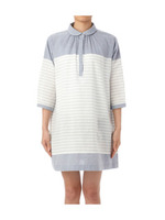 綿麻パネルボーダーワンピース/ブルー系(393)