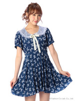 【Penderie】オーガンジーリボン柄ワンピ/ネイビー