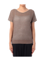 ラメ透かし編みニットプルオーバー/カーキ系(026)