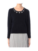 ビジューつき綿ニットプルオーバー/ネイビー(093)